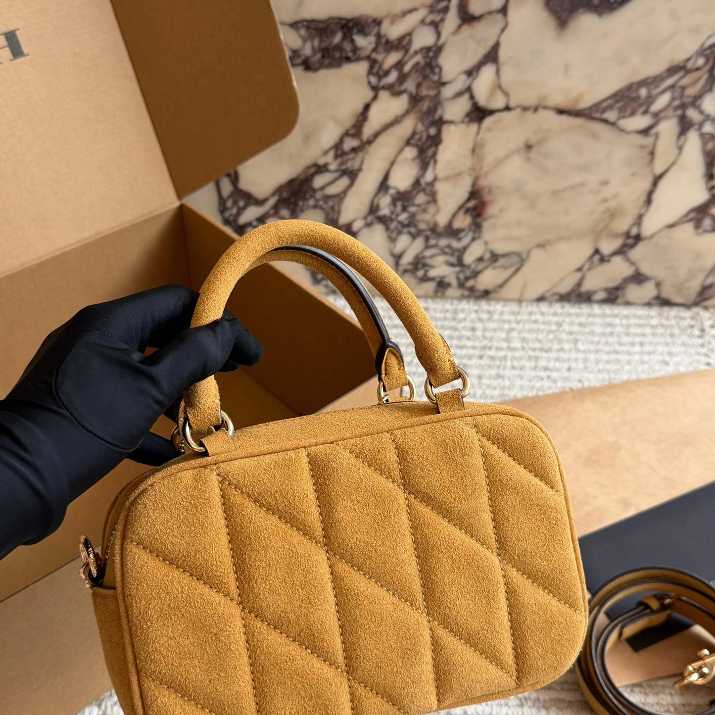 Cuero | Quilted Suede Mini Top-Handle Bag