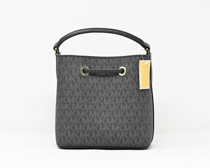 Cuero | SURI Small Logo Bucket Crossbody Black Signature Canvas