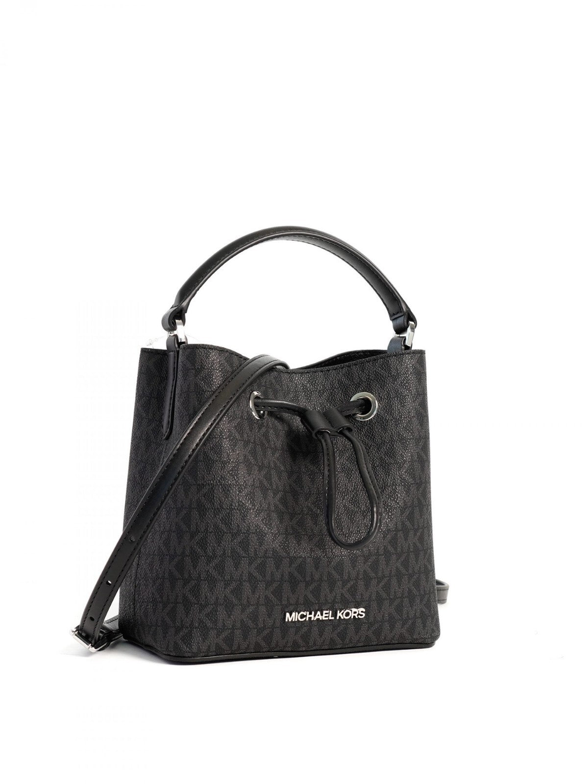 Cuero | SURI Small Logo Bucket Crossbody Black Signature Canvas