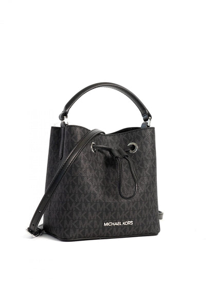 Cuero | SURI Small Logo Bucket Crossbody Black Signature Canvas