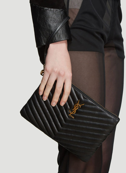 Cuero | Black Pouch In Matelassé Leather