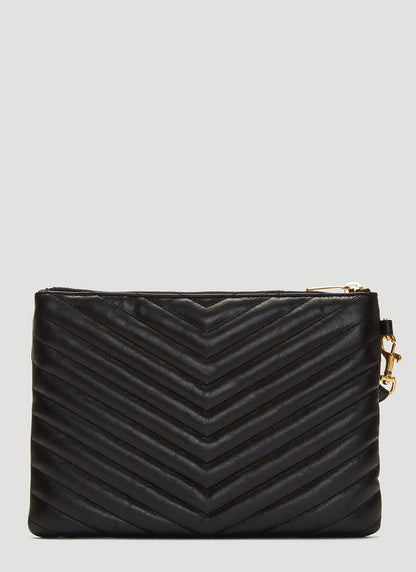 Cuero | Black Pouch In Matelassé Leather