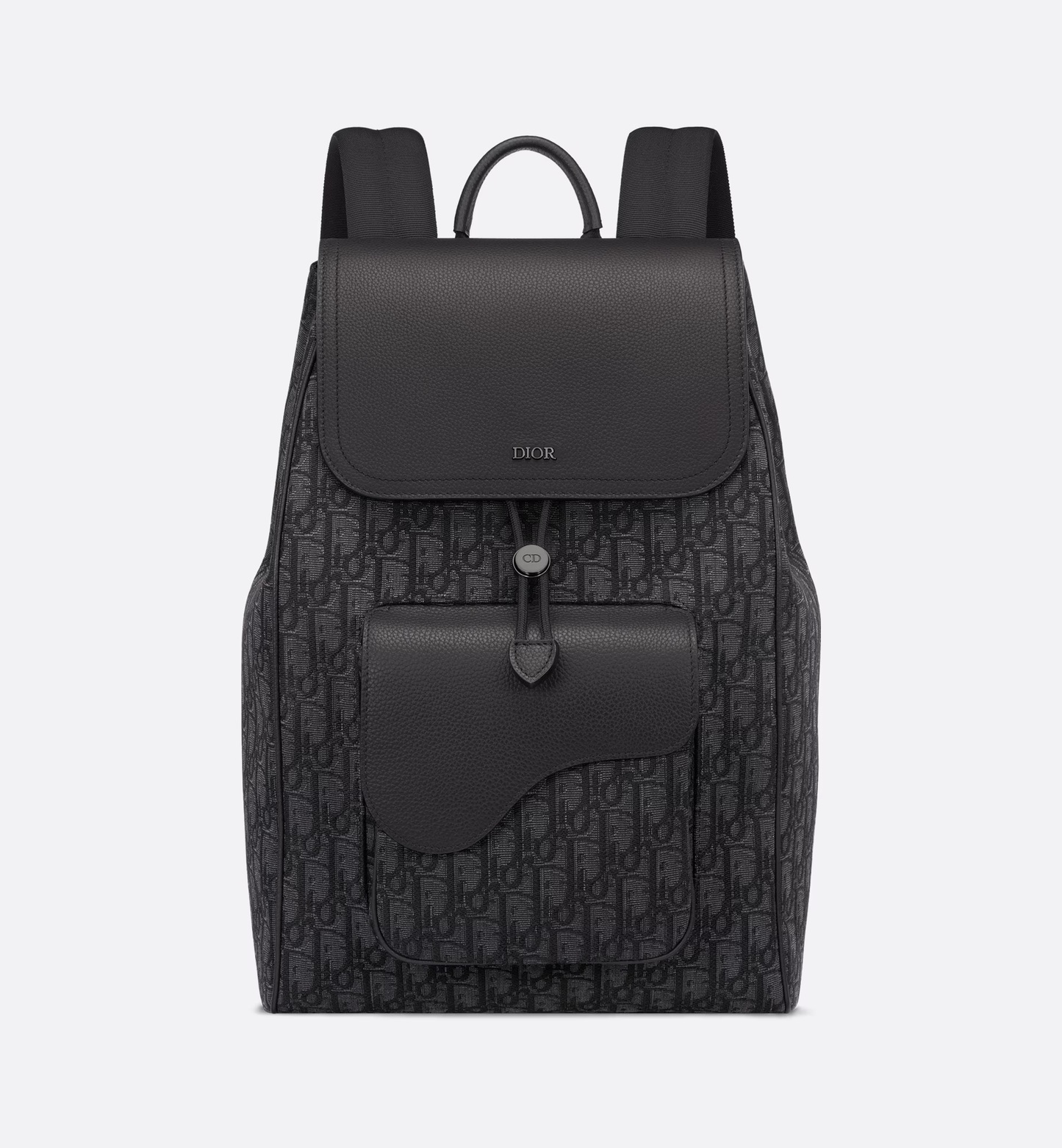 Cuero | Saddle Backpack Black Oblique Jacquard and Grained Calfskin