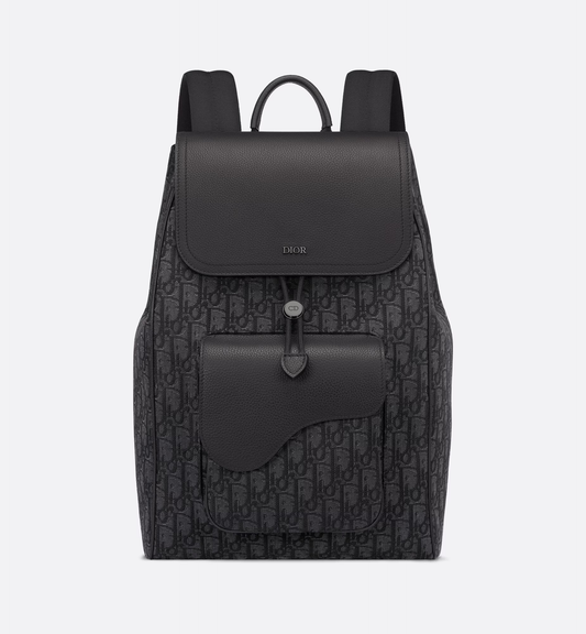 Cuero | Saddle Backpack Black Oblique Jacquard and Grained Calfskin